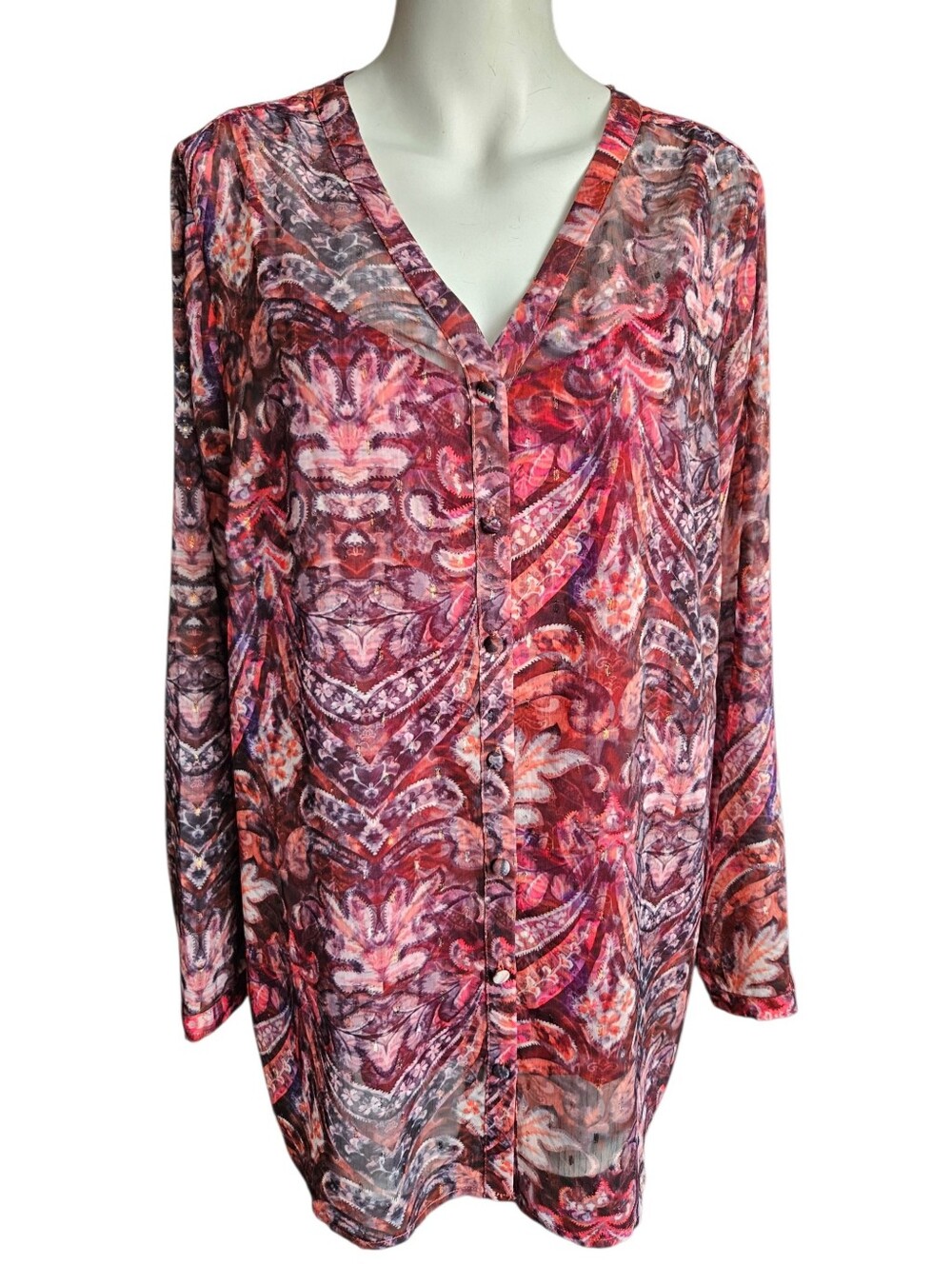 Soft Surroundings Tasha V-neck Blouse w/Cami Multicolor Sz Large Fairy Sheer NWT
